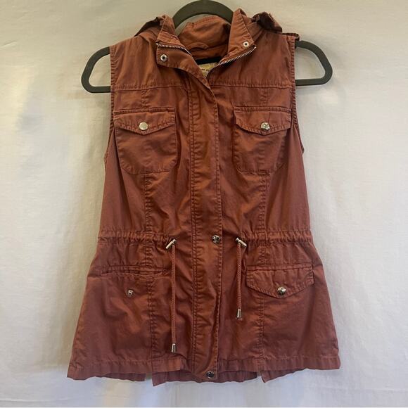 Ci Sono Sleeveless Vest Mauve Womens Size Small Utility Autum Zip Button Hooded - Picture 1 of 8